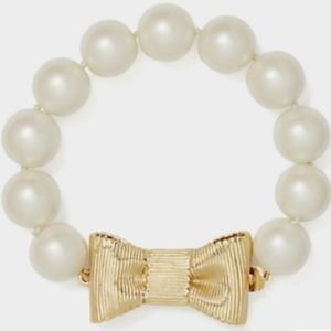 Kate Spade Cream Gold ALL WRAPPED UP IN PEARLS Bow Faux Pearl Bracelet